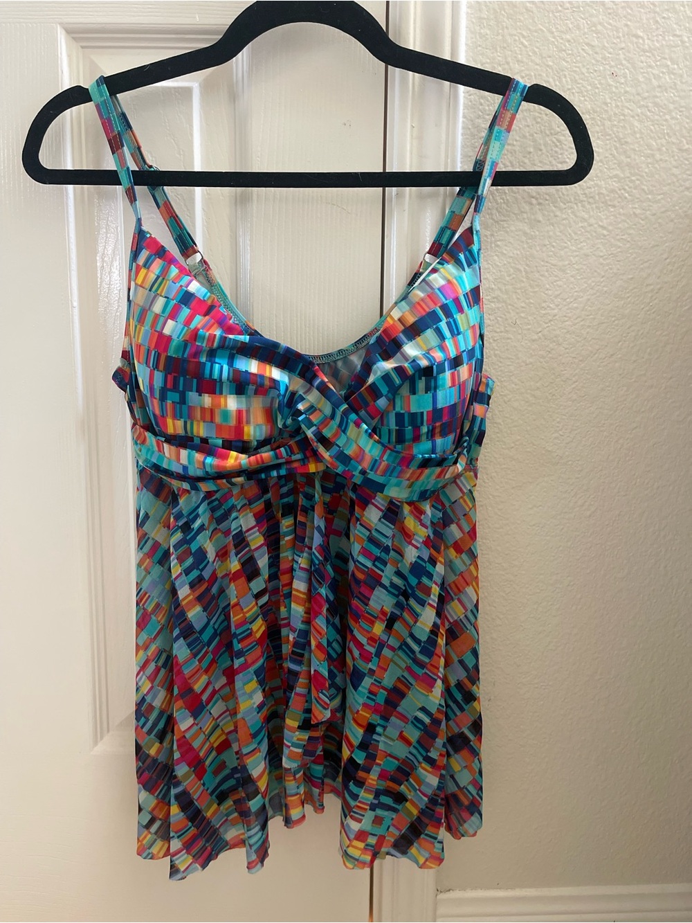 Profile by Gottex Womens Tankini Top Multicolor Geometric Ruffle 14 625-1B36